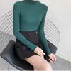Suéter Feminino Novo Primavera e Outono Gola Alta Meia Manga Slim Fit Manga Longa Versátil Elegante Malha