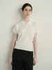 Camisa Polo Blanca Sencilla de Hombros Caídos, Camiseta de Punto de Manga Corta para Mujer, Estilo Veraniego, Ropa de Trabajo Elegante, Camisa Corta Retro Francesa