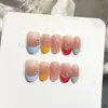 Taiwu [Ilusión de Color Caramelo] Uñas Francesas Transparente Postizas Puntos de Colores Múltiples Acentos de Pedrería Estilo Dulce Vibrante Arte de Uñas