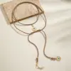 Joia Transfronteiriça Europeia e Americana Estilo Étnico Retrô Boêmio Liga de Zinco Flor Lua Pingente Colar Longo em Camadas Duplas para Mulheres