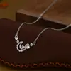 Corrente para Clavícula Elegante Banhada a Ouro Real com Zircônias Microincrustadas Corrente de Colar Lua Vazada Simples Versátil para Mulheres Corrente de Colar Estrela Exquisita