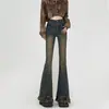 Jeans acampanados pequeños para mujer sin forro polar 2024 nuevo otoño e invierno cintura alta adelgazantes retro deshilachados pantalones acampanados pequeños