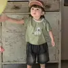 Roupa de Proteção Solar Fina de Manga Longa para Bebês e Crianças Pequenas 2026 Novo Estilo de Verão Roupas de Verão para Meninos com Desenhos Animados de Manga Curta Shorts Jeans Versáteis