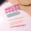 Kit de Herramientas para Manicura de 6 Piezas Lima Esponja Rosa en Forma de Corazón Lima de Uñas Impresa por Ambos Lados Separador de Dedos del Pie de Eva Palillo de Cristal