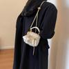Bolsa de Mão Elegante de Lã Estilo Chanel Feminina 2025 Início da Primavera Nova Bolsa Transversal com Corrente de Nicho Bolsa Caixa Estilosa