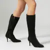 Novas Botas de Salto Alto de Camurça com Lantejoulas Bico Fino Salto Agulha Botas de Cavaleiro Tamanho Grande 40-43 Botas de Exportação Wish