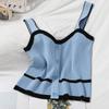 Camisola de punto de estilo nuevo 2025 transfronteriza, capa interior de corte ajustado con bloques de color, top petite de abrigo para mujer
