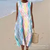 Nuevo Estilo Europeo y Americano Primavera y Verano Sin Mangas Casual Estampado Elegante Vestido Largo Ajustado Fresco Vestido Casual