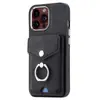 Adecuado para Apple 16Promax Funda Trasera para Teléfono Móvil con Chapado, Textura de Piel, Soporte para Tarjetas y Anillo Modelo Iphone15/14 con Ranura para Tarjetas