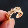 Anillo abierto de circonita completa envuelto cruzado, diseño de nicho, de alta gama, moderno, versátil, anillo para el dedo para ir al trabajo
