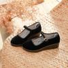 Zapatos de Tela Old Beijing para Mujer, Tacones Altos Negros, Zapatos de Tela Bajos para Madres, Zapatos Casuales con Cuña de Suela Suave para Personas Mayores, Zapatos de Trabajo para Hotel