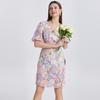 Exquisitamente Bordado Hecho a Mano Colorido Personalizado Floral Cuello en V Manga Abullonada Vestido Bodycon
