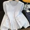 Camisa Redonda con Adorno de Encaje para Mujer, Nuevo Diseño Primavera 2026, Borde Fruncido, Top Elegante y Juvenil