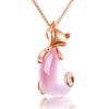Collar de oro rosa para mujer, cadena de clavícula con cristal rosa, pequeño colgante de zorro, gema de hibisco simple coreana, joyería de plata al por mayor