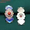 Prata de lei S925 anel duplo binaural ágata safira acessórios vintage antigo DIY brincos de miçangas feitos à mão material joia