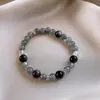 Pulseira Geométrica Redonda com Contas de Pedra Prata Natural Aquamarina Otimizada para Verão Joia de Mão Elegante de Nicho de Alto Padrão para Mulheres