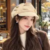 Sombrero Octagonal de Cabeza Grande para Otoño Temprano, Gorra de Periódico de Color Sólido para Mujer, Boina Elegante y de Moda con Ala Ancha