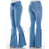Jeans para mujer estilo europeo y americano tiro medio cordones Pantalones de mezclilla jeans elásticos pantalones acampanados para mujer Mezclilla