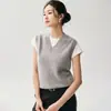 Camadas estilosas~ Elegante colete de tricô de caxemira para mulheres, outono e inverno, espessado, sem mangas, macio e liso, regata de gola V, suéter