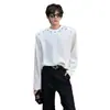 Camada Base Estilo Americano High Street Camiseta Preta de Manga Longa Primavera e Outono Vida Ombro Acolchoado Sinta o Moletom Masculino Rebite Vestir Camada Interna Design