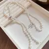 Colar Longo com Franjas de Pérolas Incrustadas de Diamante Corrente de Clavícula de Luxo Leve Francês Moda Simples Versátil Colar Atacado