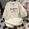Camiseta Casual Solta de Manga Curta com Estampa de Letras da Marca Tendência Estilo Coreano, Top Versátil Vintage Cinza Claro Casual Preguiçoso