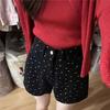 Shorts de Mezclilla Delgados para Mujer para Verano, Lunares Florales, Estilo Ins, Versátiles de Pierna Ancha Negros de Cintura Alta Línea A Pantalones Cortos