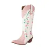 Botas Western Bordadas, Botas Altas de Tacón Grueso Cuadradas en Bloques de Color, Botas Bordadas Europeas y Americanas para Mujer Tallas Grandes, Comercio Exterior Transfronterizo