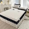 Saia de Cama de Algodão Lavado 2025 com Babado e Renda Estilo Hepburn Francês