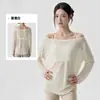 Top atlético feminino em um estilo puro e atraente, camiseta de manga longa para yoga em malha sexy semitransparente, solta, fina, respirável
