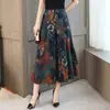Pantalones Anchos Estampados Nuevos de Gama Alta para Mujeres de Mediana Edad, Estilo Pintura a Tinta Adelgazante de Verano, Pantalones Falda de Largo Medio Estilo Mamá con Dobladillo Ancho, Algodón Seda
