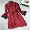 Venda Direta da Fábrica Roupão de Banho Seda Falsa Roupão Kimono de Dormir Camisola Fabricante Camisola Solta com Borda de Renda Casa Sex