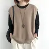 Chaleco Tejido Retro para Mujer 2026 Primavera y Otoño Nuevo Estilo Color Sólido Holgado Cuello Redondo Chaleco de Punto Asimétrico Ropa de Abrigo