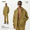 Conjunto unisex de sudadera con capucha y pantalones de chándal, forrado de forro polar, grueso, para otoño e invierno, marca de tendencia estilo americano, adecuado para adolescentes, con cremallera
