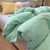 Juego de cuatro piezas con borde de gasa fruncida, sábana bajera y funda de edredón de algodón lavado, juego de tres piezas para dormitorio de estudiante, juego de cuatro piezas con sábana bajera de algodón puro