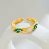 Anillos Estilo Retro Europeo y Americano Transfronterizo Anillos de Goteo de Aceite de Girasol Lujo Ligero Diseño de Nicho Anillos Coloridos Venta Directa de Fábrica