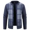 Nuevo Cárdigan de Punto a Cuadros con Cuello Alto para Hombre Otoño Invierno de un Solo Botón con Bolsillos Suéter Abrigo Casual de Felpa