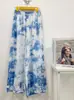 Saia azul artística original de planta pura de Yunnan, Radix Isatidis, tingida à mão em tie-dye