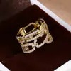 Anillo de Cadena Ancho Totalmente Diamantado de Plata de Ley S925 para Mujer Anillo de Dedo de Personalidad Exagerada Europea Americana Sensación de Lujo Ligero Gama Alta Chapado en Oro
