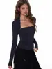 Design justo de cor sólida senso de estilo top de camada base top com decote quadrado top de uso externo feminino estação outono e inverno acinturado justo modelador de corpo manga longa roupa íntima