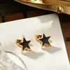 Brincos de Tarraxa Estilo Coreano Estrela Geométrica Concha Preta Aço Titânio para Mulheres Design de Nicho Sensação de Luxo Leve Retro Clássico Joia para Orelha