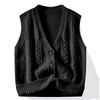 Colete Cardigan de Malha Masculino 2024 Novo Decote em V Twist Solto Suéter Sem Mangas Colete All-match Colete Externo
