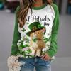 Sudadera Transfronteriza Europea y Americana Verde Suerte Trébol de Cuatro Hojas Impresión 3D Festival de Santa Pa Sudadera de Manga Larga Raglán Cuello Redondo para Mujer