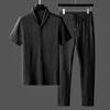 Traje Casual Plissado de Luxo Leve Calças de Manga Curta Masculino Verão Fino Seda de Gelo Linho Lapela Tendência Comércio Exterior Atacado Transfronteiriço