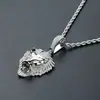Collar con Colgante de Cabeza de León Animal Hip-Hop de Plata Completa con Circonita de Cobre Europeo y Americano Hip-Hop para Hombre Venta al por Mayor Personalización