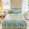 Juego de cuatro piezas de falda de cama acolchada con estampado floral fresco con encaje de doble capa, algodón agradable para la piel, adecuado para exportación transfronteriza, se puede enviar en nombre de los clientes
