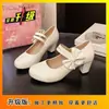 Zapatos de Salón Redondos para Mujer con Tacón Grueso, Nuevo Estilo 2026, Zapatos Mary Jane de Tacón Medio Suave, Zapatos de Tacón Alto con Lazo, Zapatos Versátiles para Mujer