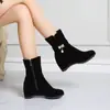 Botines elegantes con lazo de pedrería Botines Chelsea de terciopelo mate con cuña alta interior Botas casuales Botas de comercio exterior