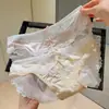 Sombra Floral Transparente~Panty de Encaje para Mujer, Moño de Satín Vintage Francés, Braguita Triangular Sexy de Puro Deseo de Cintura Media para Mujer