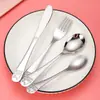 Tenedor de acero inoxidable 304 cuchillo de caricatura, juego de tenedor y cuchara cuchara de jardín de infantes regalo de comida occidental para niños caja de regalo de cuatro piezas